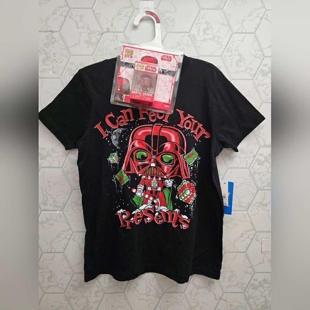Nwt Boy's Funko Kids' Star Wars Darth Christmas Shirt With Pocket POP!